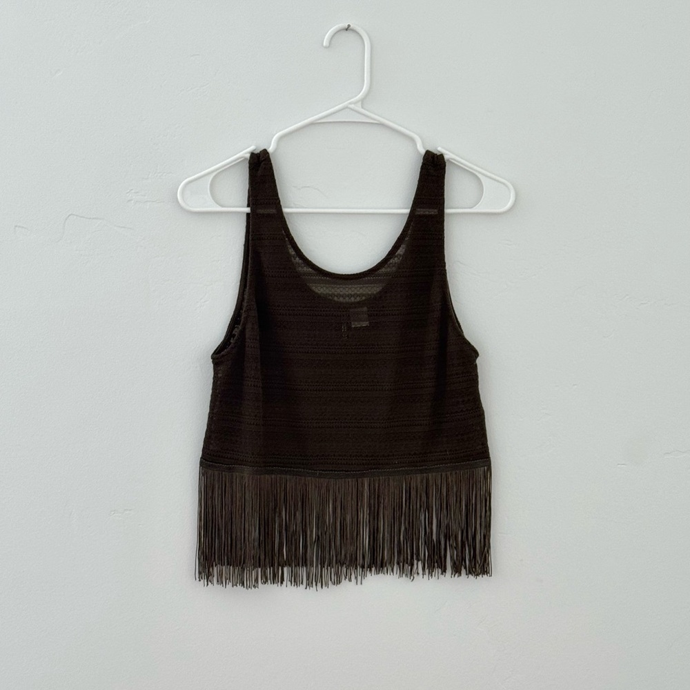 Fringe Hem Dark Olive Green Tank Top